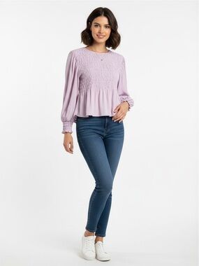 A New Day Women's Long Sleeves Smocked Top Purple‎ Size 2XL